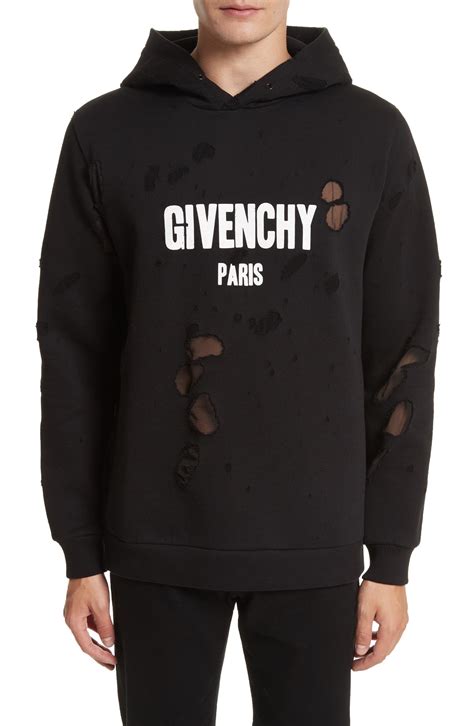 givenchy hoodie black blue loose fit|givenchy hoodie distressed.